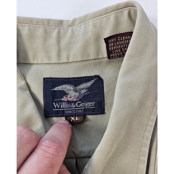 Vintage Willis & Geiger sz XL khaki shootin shirt double pocket shoulder patch # - Picture 5 of 7